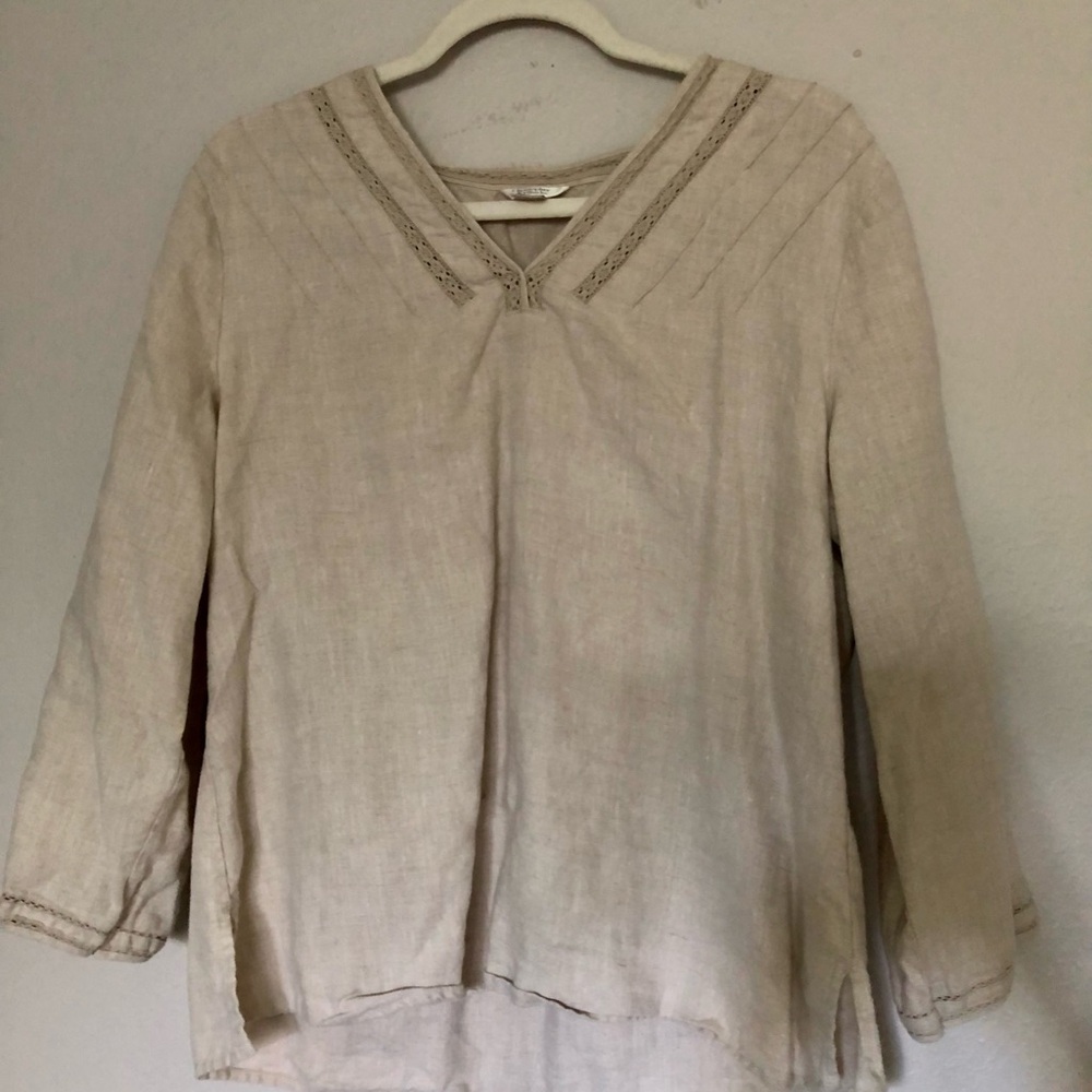 Christopher & Banks Beige Blouse with Embroidered Details